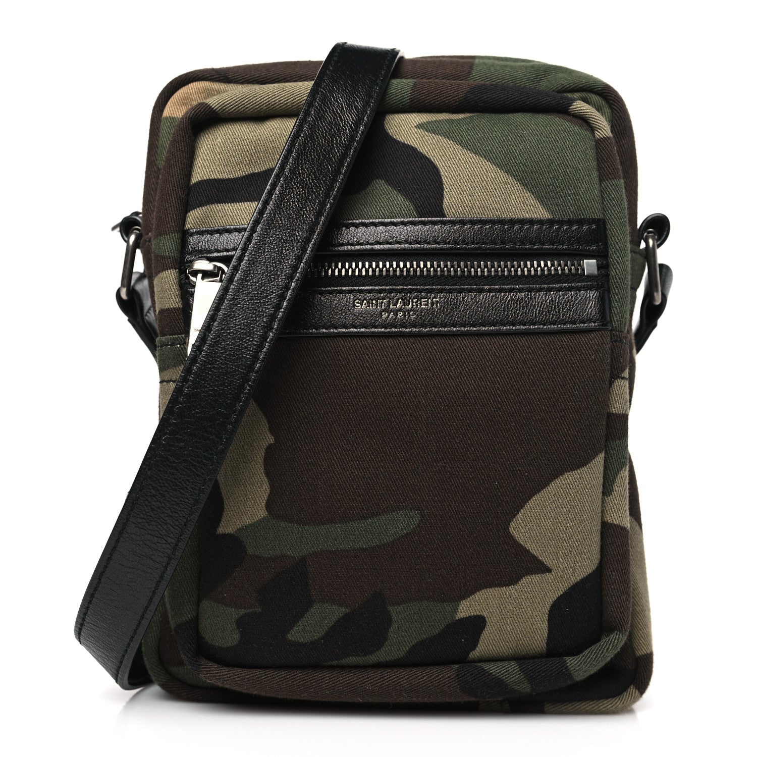 Saint Laurent Canvas Calfskin Camouflage Sid Messenger Bag Green 1 of 8