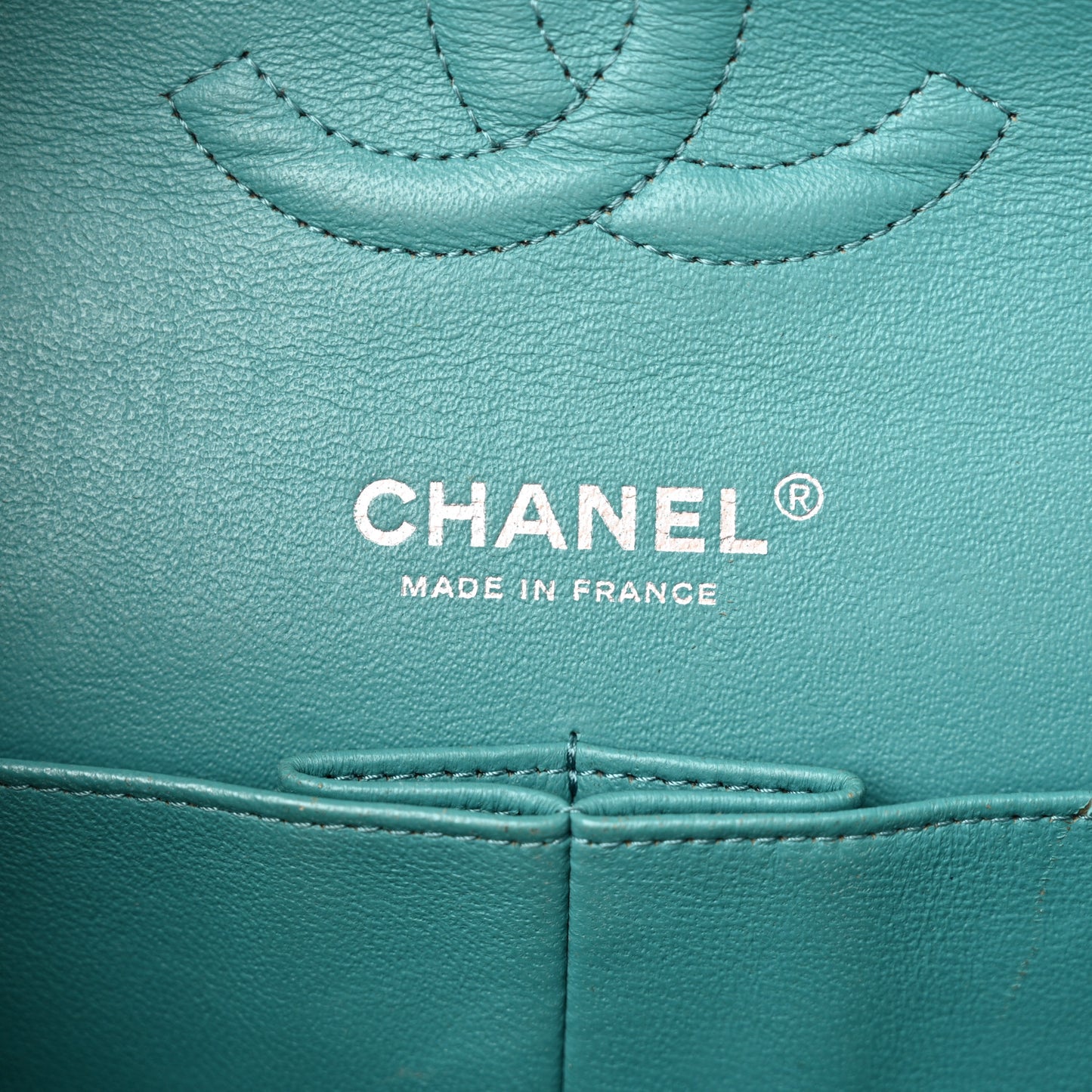 Lambskin Quilted Tri-Color Medium Double Flap Navy Blue Green