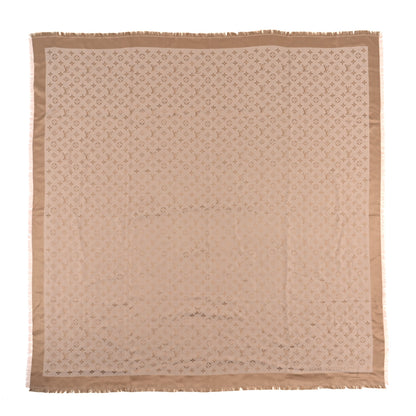 Louis Vuitton Silk Wool Monogram Denim Shawl Beige Rose 1 of 3
