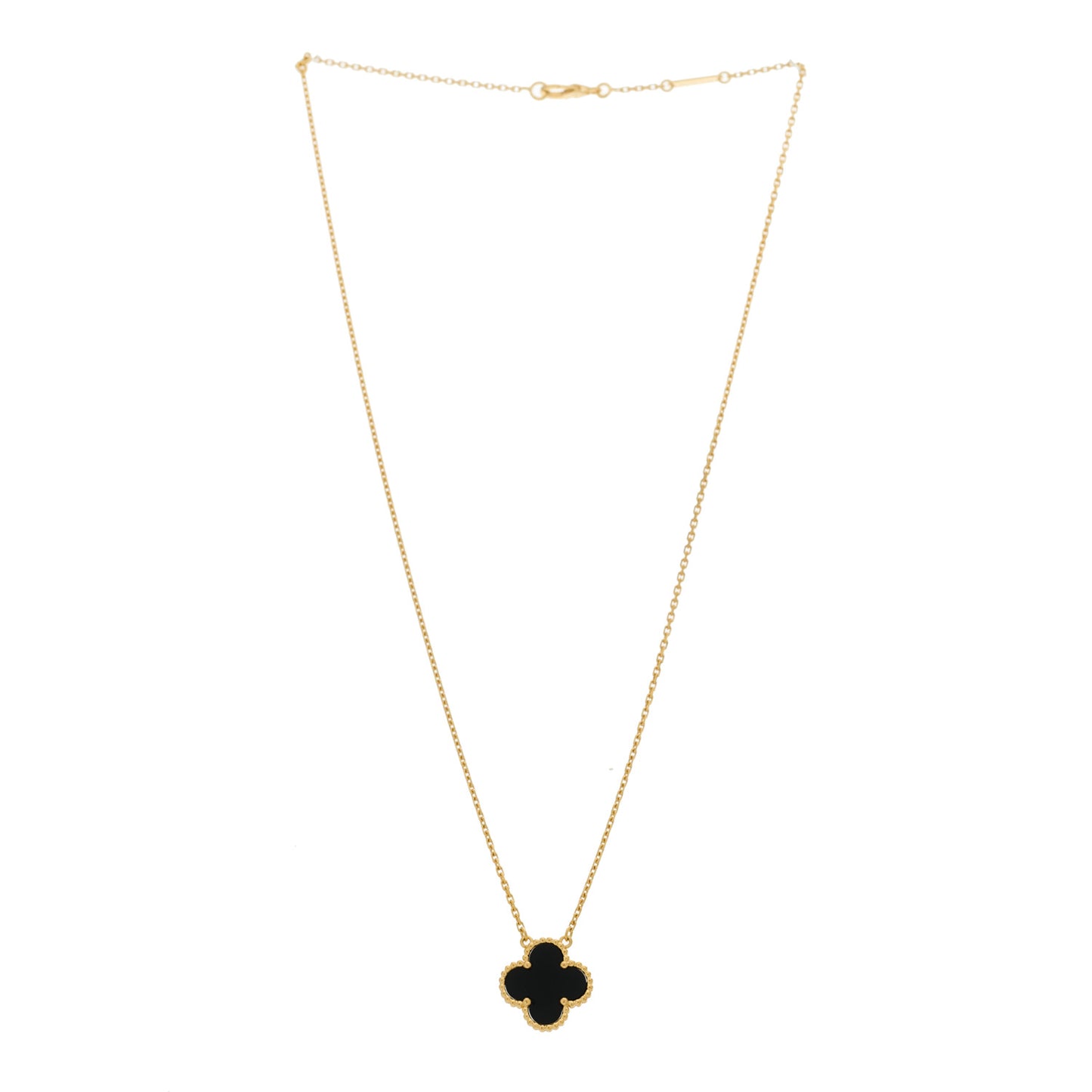 18K Yellow Gold Black Onyx Vintage Alhambra Pendant Necklace