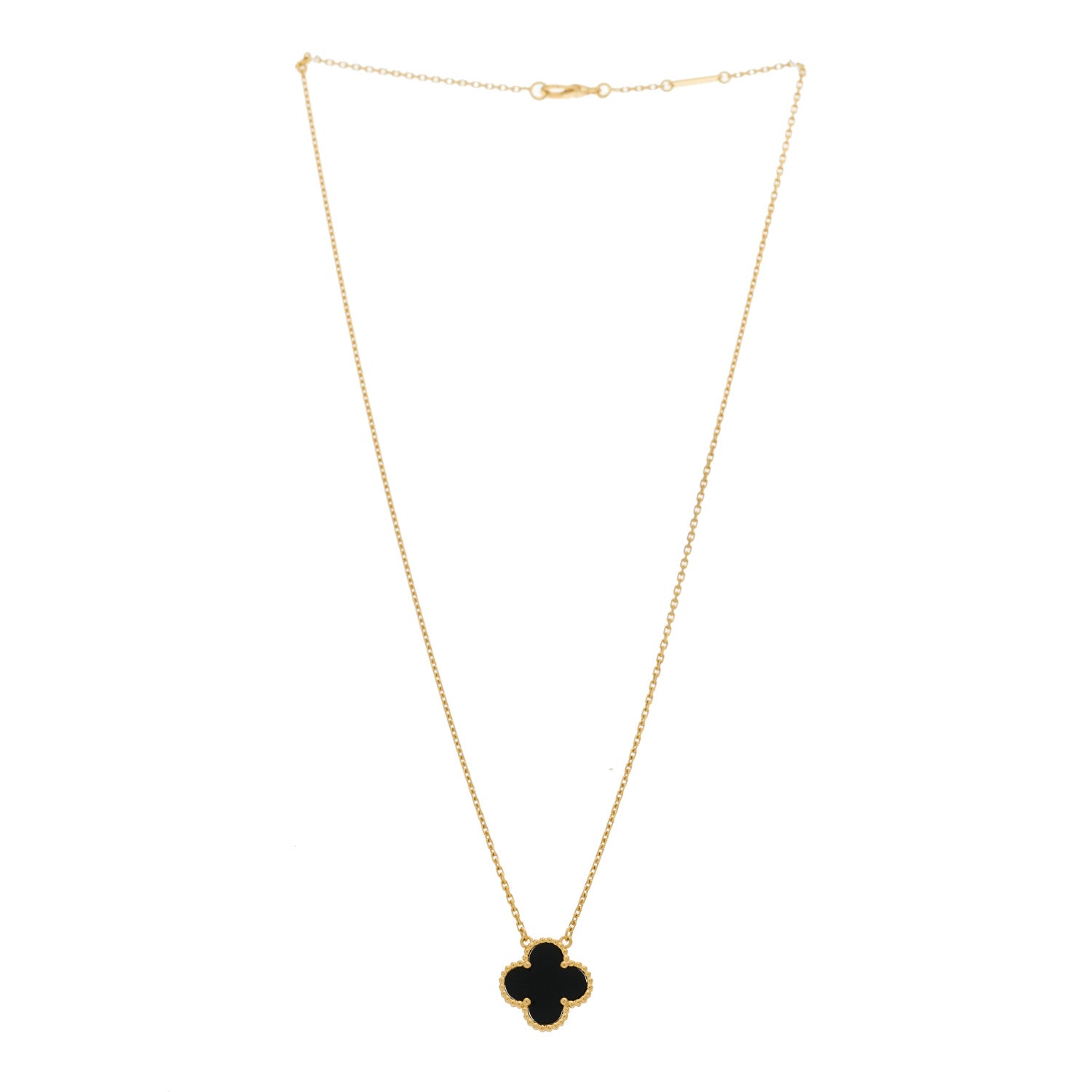Van Cleef & Arpels 18K Yellow Gold Black Onyx Vintage Alhambra Pendant Necklace 3 of 4