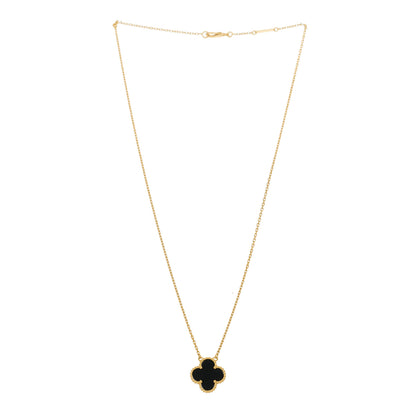 Van Cleef & Arpels 18K Yellow Gold Black Onyx Vintage Alhambra Pendant Necklace 3 of 4