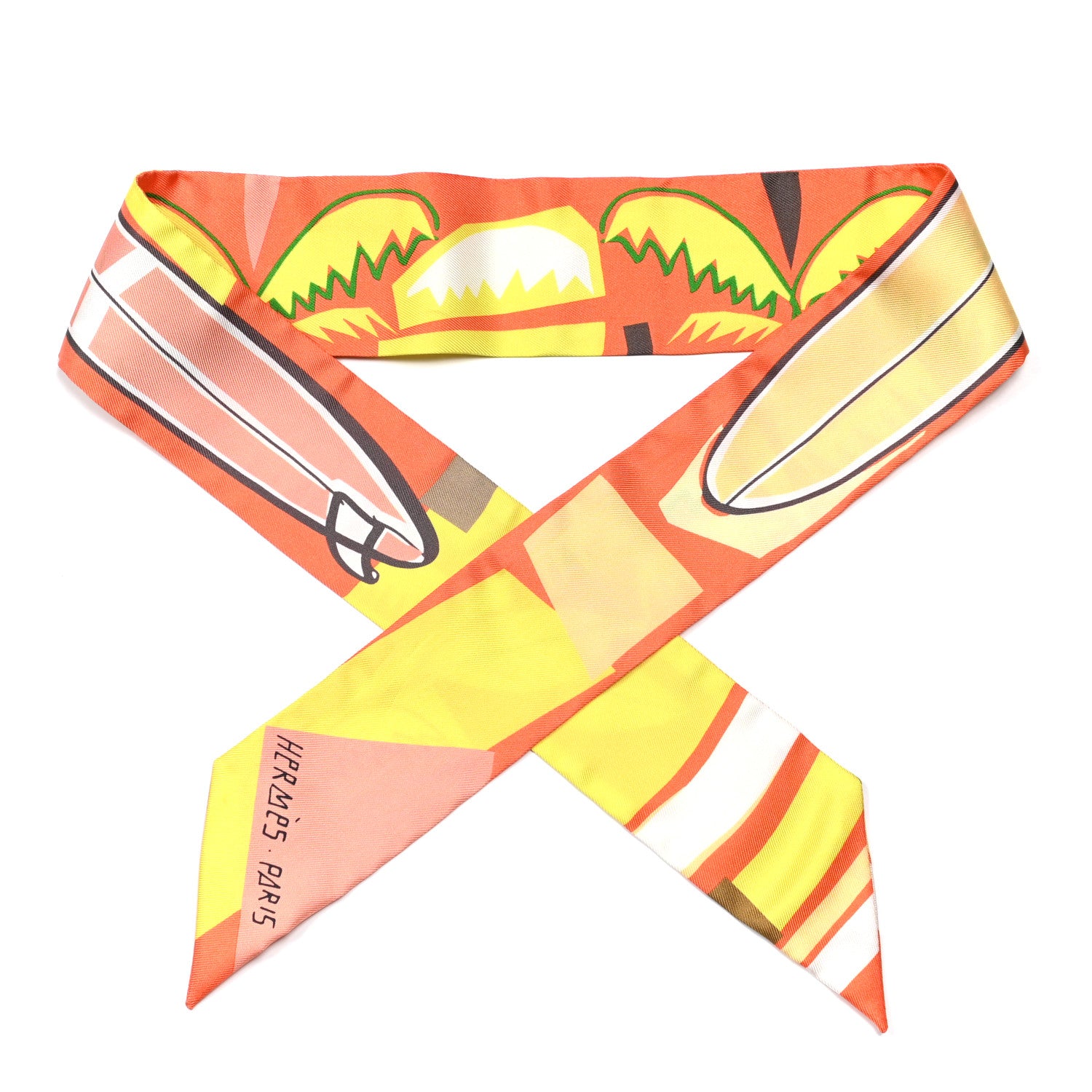Hermes Silk Sea Surf and Fun Twilly Orange Jaune Camel 1 of 5
