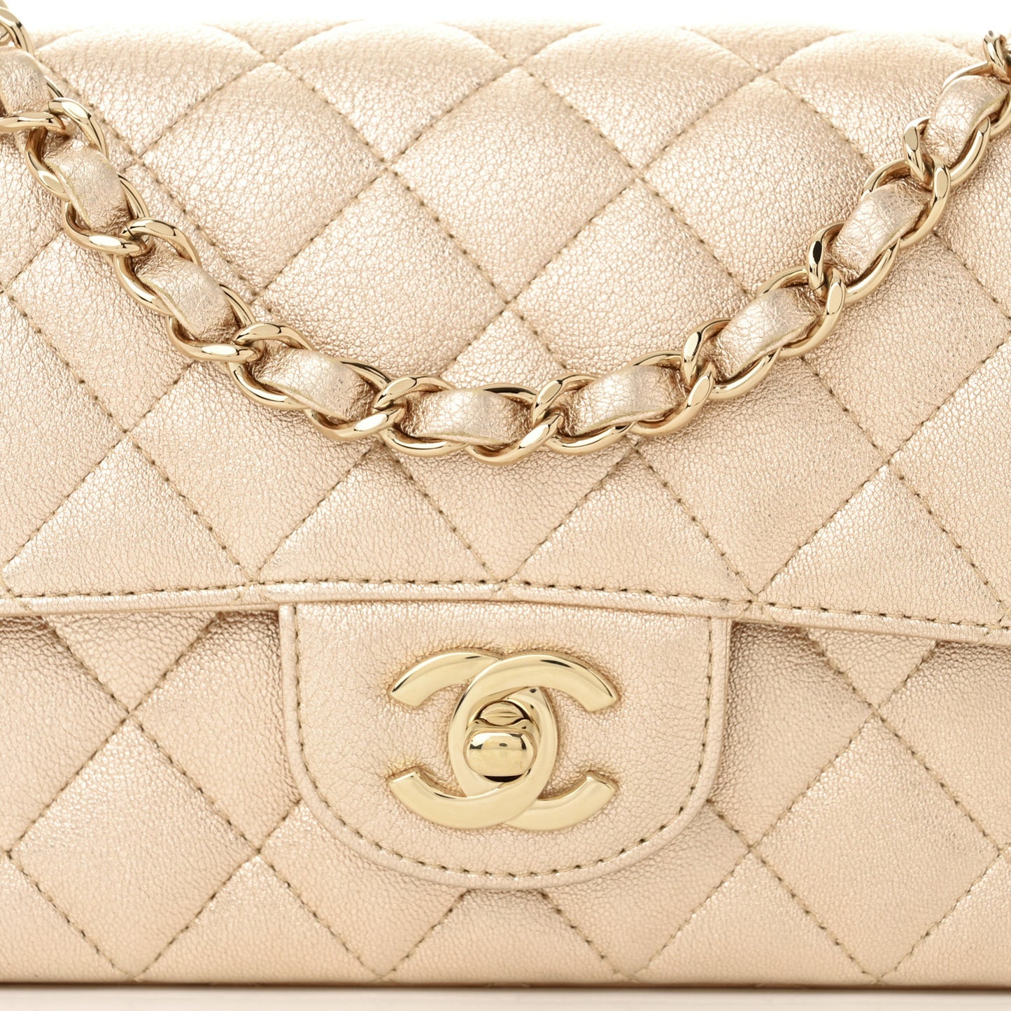 Metallic Lambskin Quilted Mini Rectangular Flap Gold
