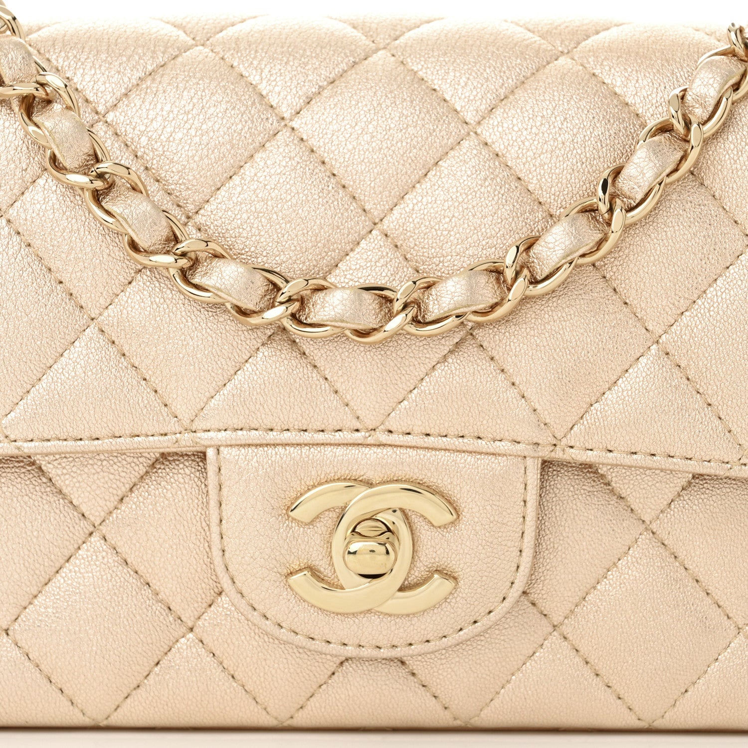 Chanel Metallic Lambskin Quilted Mini Rectangular Flap Gold 8 of 10