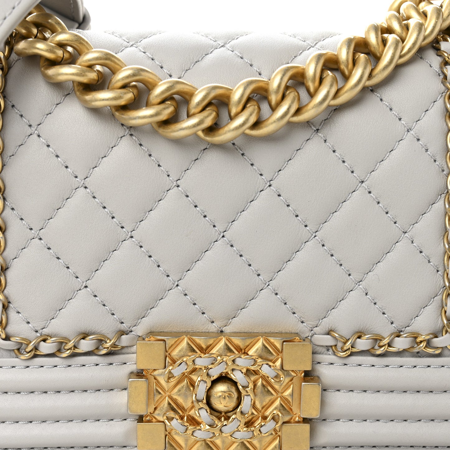 Lambskin Quilted Small Chain Around Boy Flap Grey