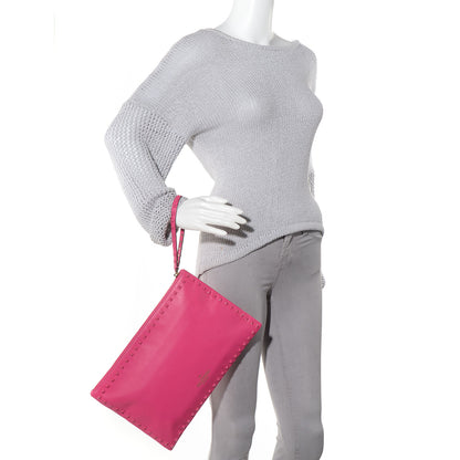 Valentino Garavani Vitello Monochrome Large Rockstud Zip Wristlet Pouch Pop Fuxia 2 of 9