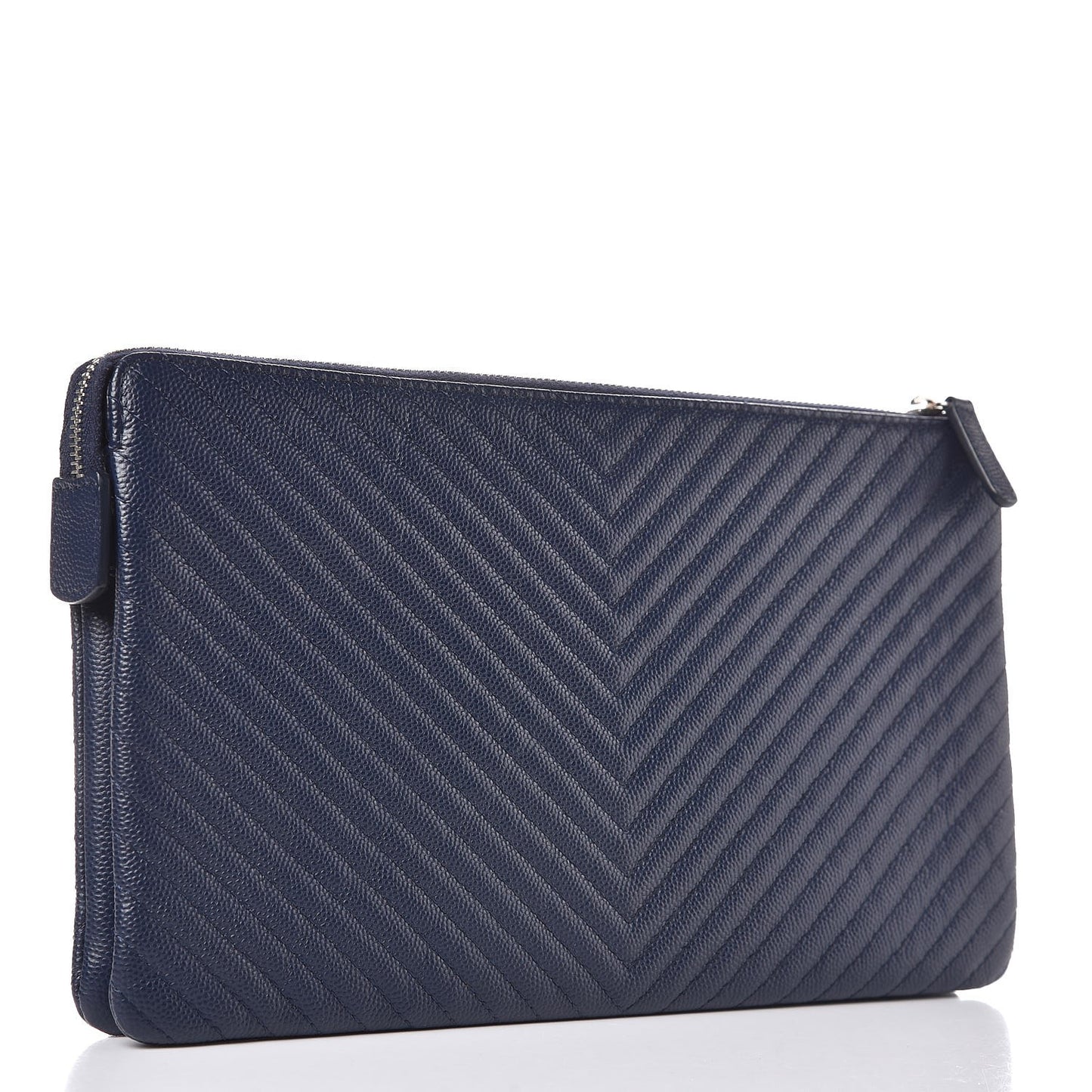 Caviar Chevron Quilted Large Zipped Clutch Navy