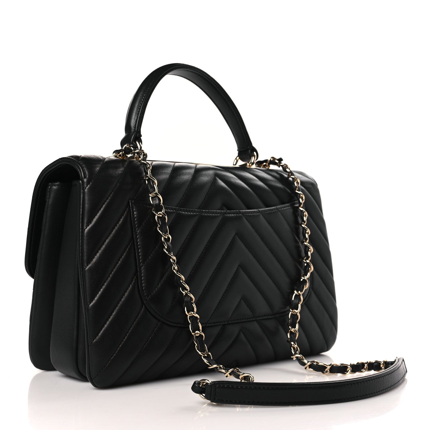 Chanel Lambskin Chevron Quilted Medium Trendy CC Dual Handle Flap Bag Black 3 of 8