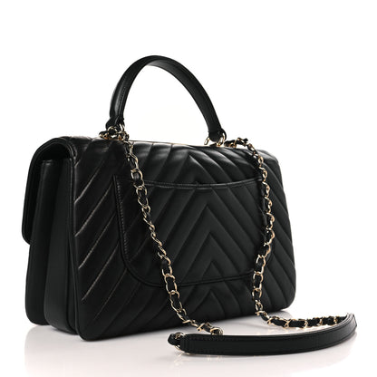 Chanel Lambskin Chevron Quilted Medium Trendy CC Dual Handle Flap Bag Black 3 of 8