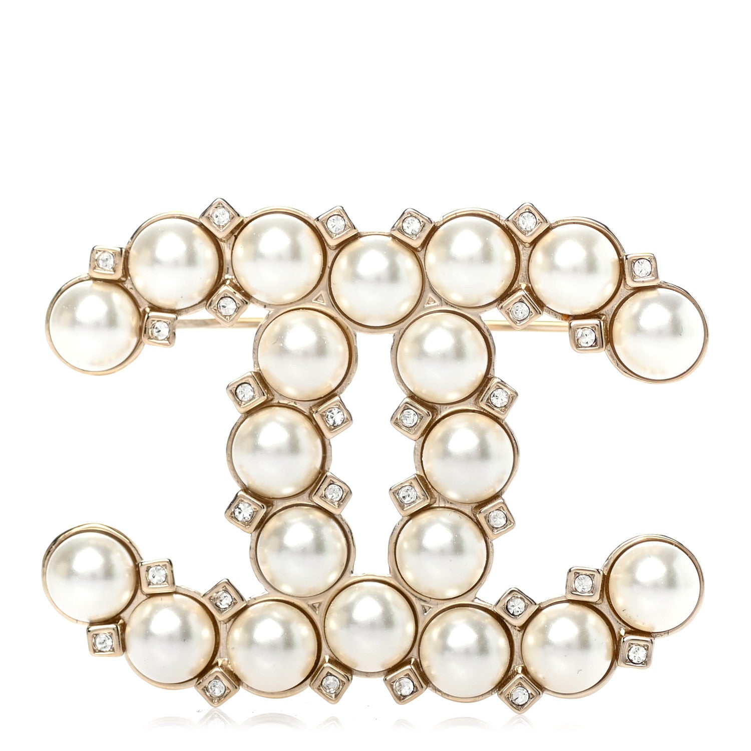 Chanel Crystal Pearl CC Brooch Gold 1 of 3