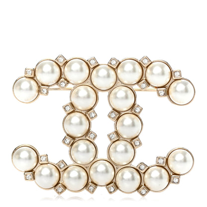 Chanel Crystal Pearl CC Brooch Gold 1 of 3