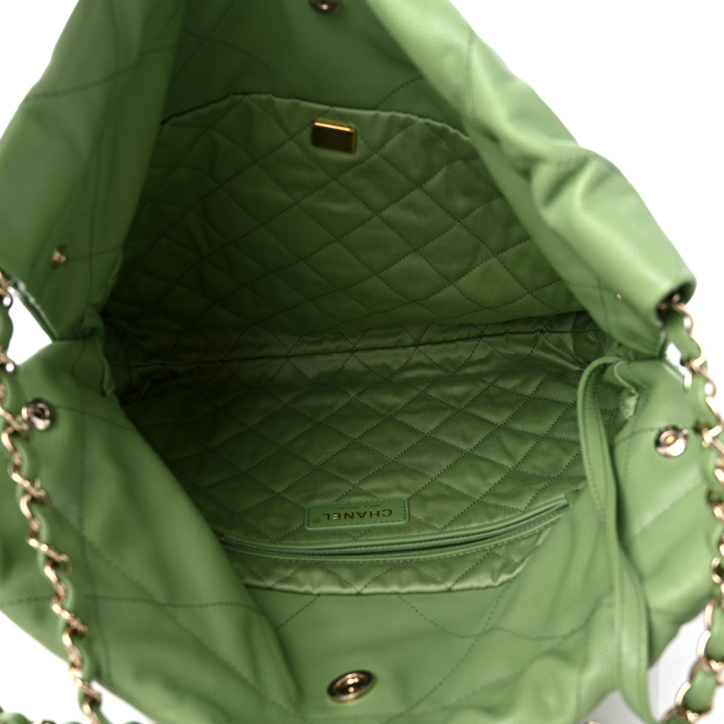 Shiny Caviar Quilted Small Chanel 22 Green