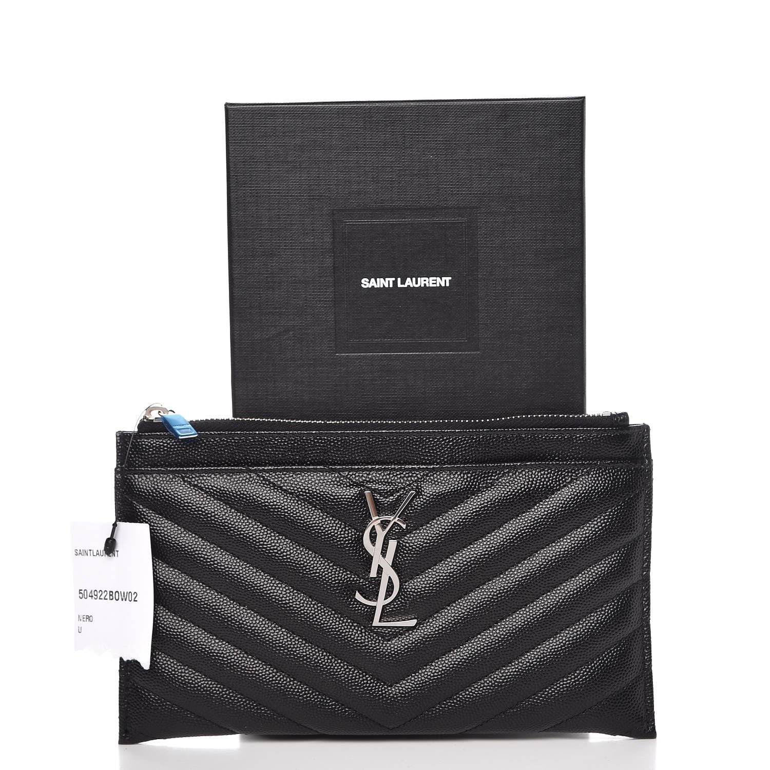 Saint Laurent Grain De Poudre Chevron Monogram Bill Pouch Black 8 of 8