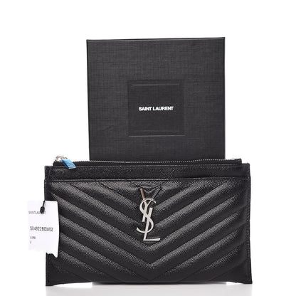 Saint Laurent Grain De Poudre Chevron Monogram Bill Pouch Black 8 of 8