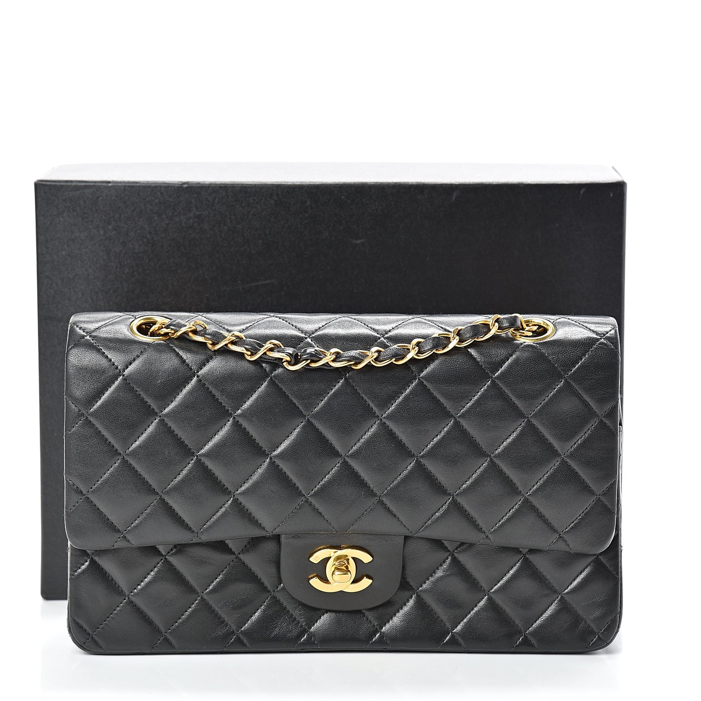 Lambskin Quilted Medium Double Flap Black