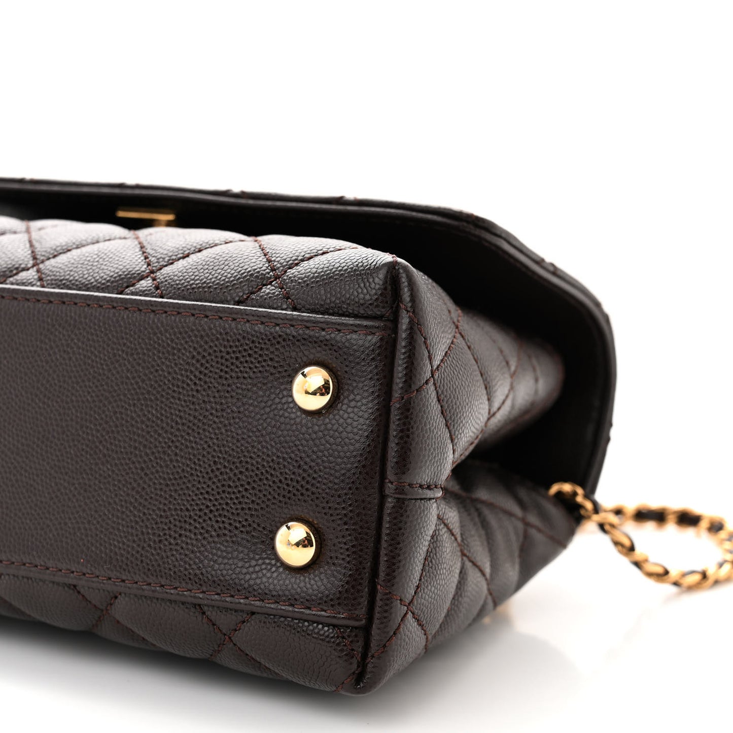 Caviar Quilted Mini Coco Handle Flap Dark Brown