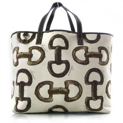 Gucci Canvas Bamboo Horsebit Print Tote White 1 of 10