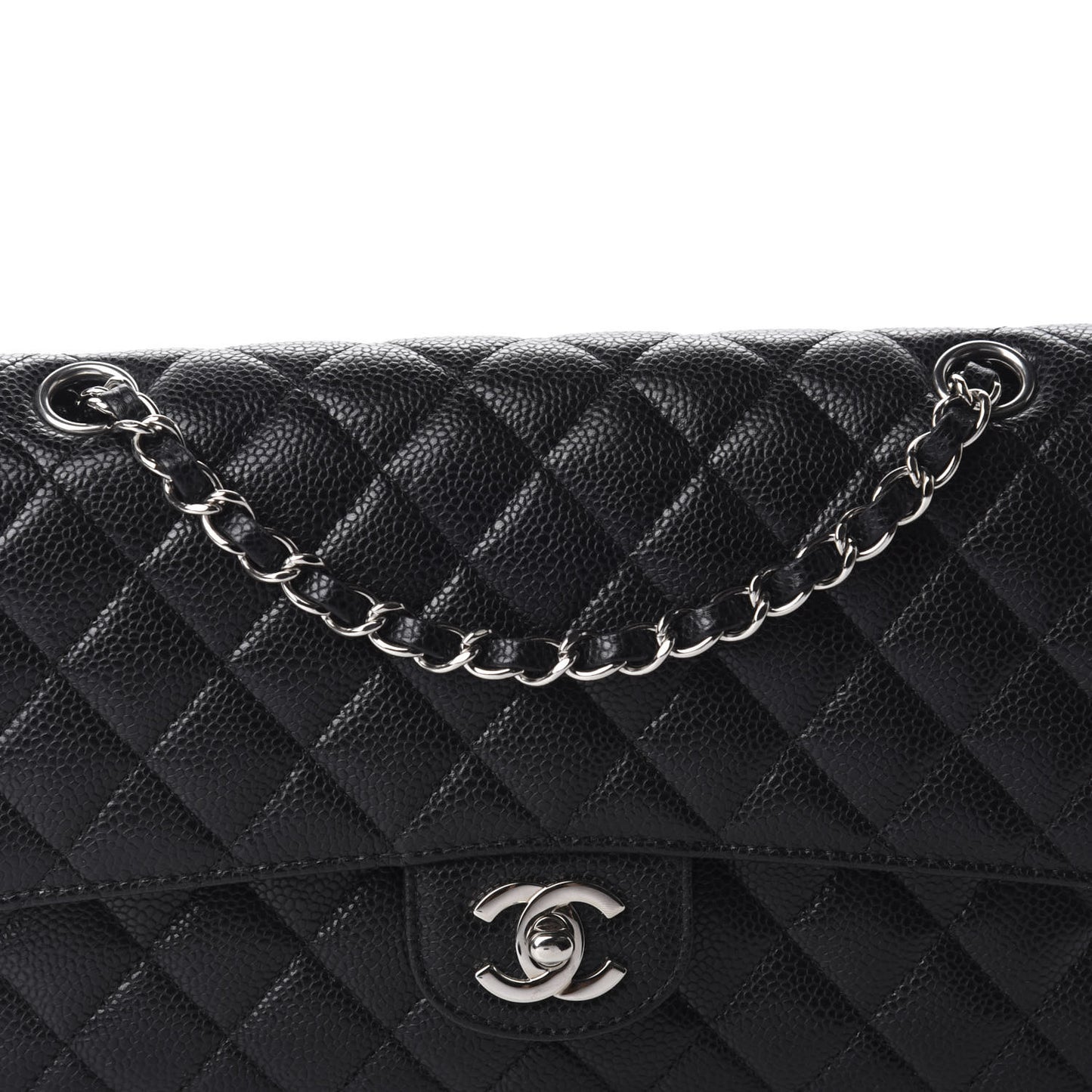 Caviar Quilted Medium Double Flap Black