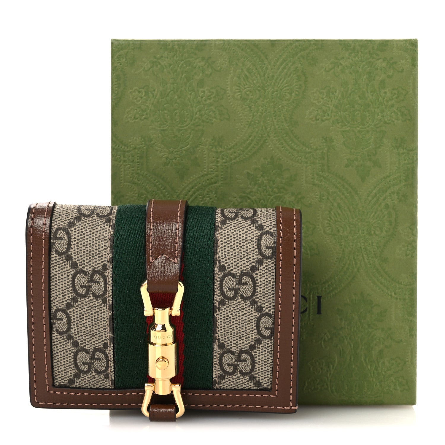 Gucci GG Supreme Monogram Textured Calfskin Web Jackie 1961 Card Case Beige Ebony Brown Sugar 8 of 8