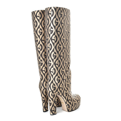 Gucci Fabric G Rhombus Print Platform Boots 39 Beige Cocoa 4 of 9
