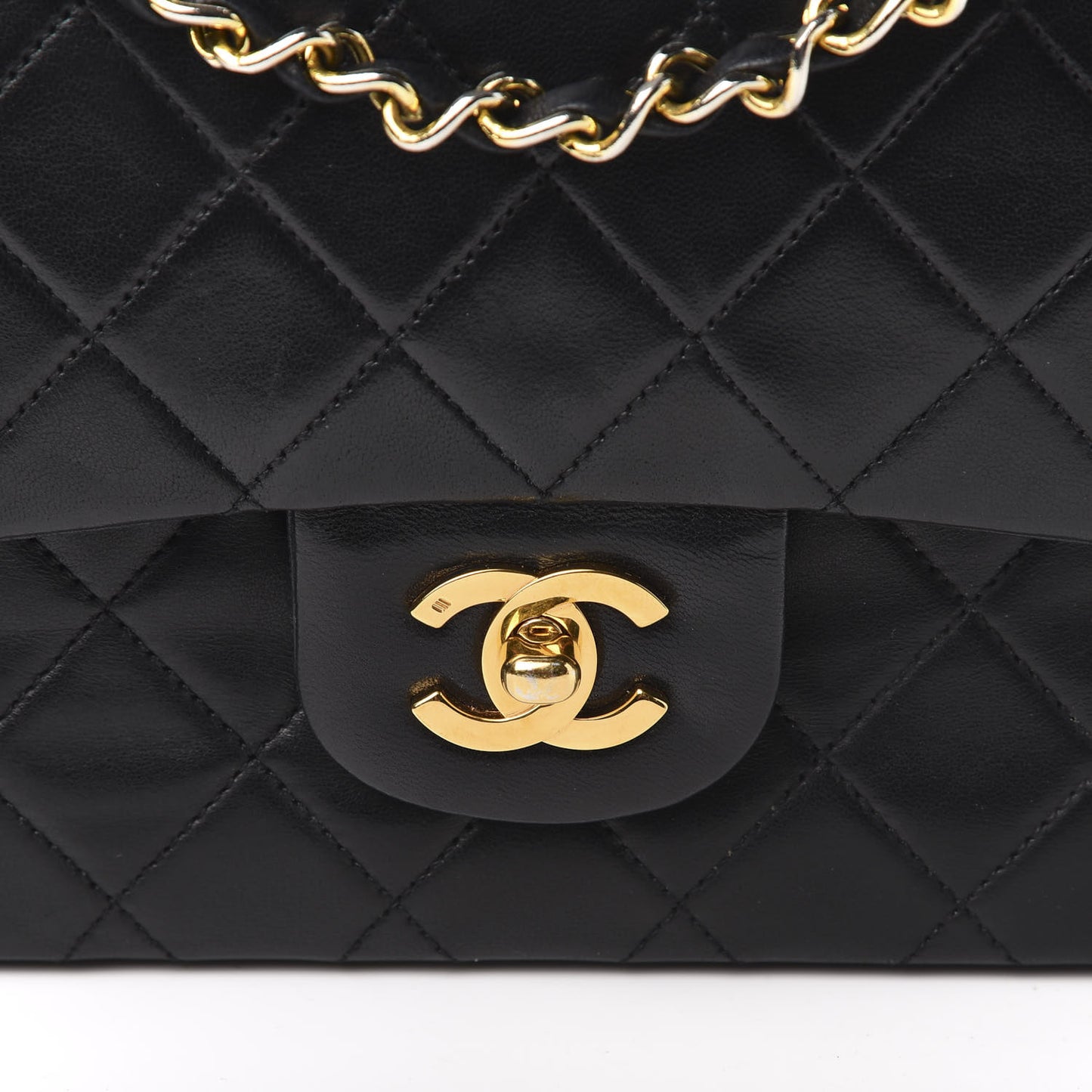 Lambskin Quilted Medium Double Flap Black