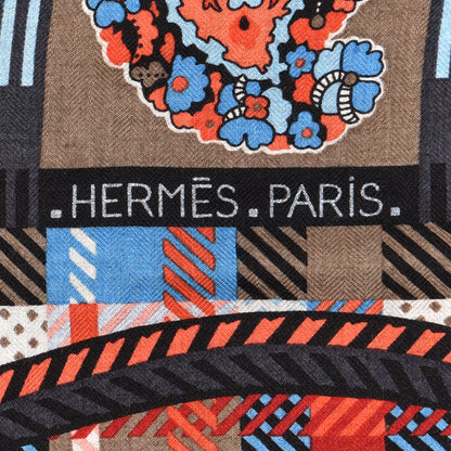 Hermes Cashmere Silk Paisley Blossom Shawl 140 Corail Bleu Rose Pale 2 of 4