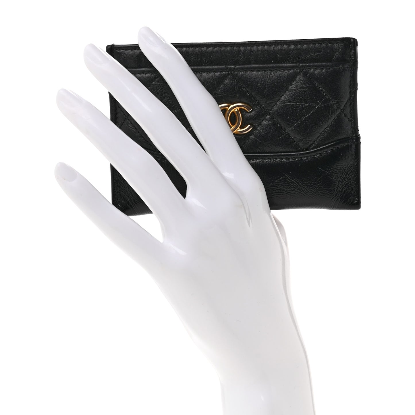 Aged Calfskin Quilted Gabrielle Card Holder Black