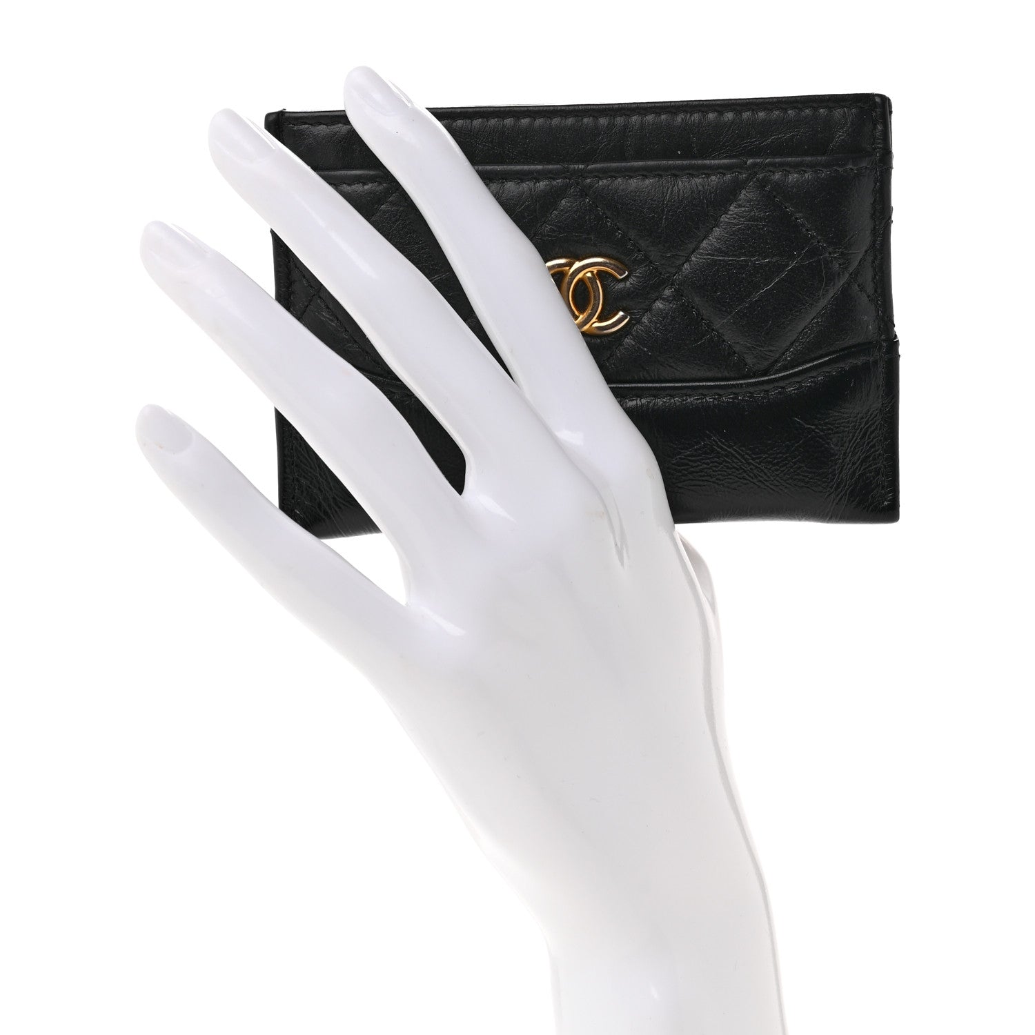 Chanel Aged Calfskin Quilted Gabrielle Card Holder Black 2 of 9
