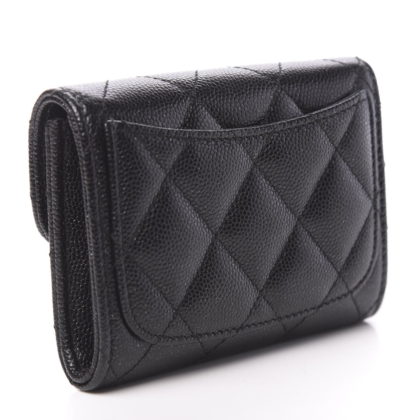Iridescent Caviar Quilted Flap Card Holder Wallet Black