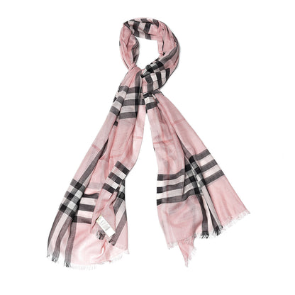 Burberry Wool Silk Gauze Giant Check Lightweight Scarf Rose 1 of 4