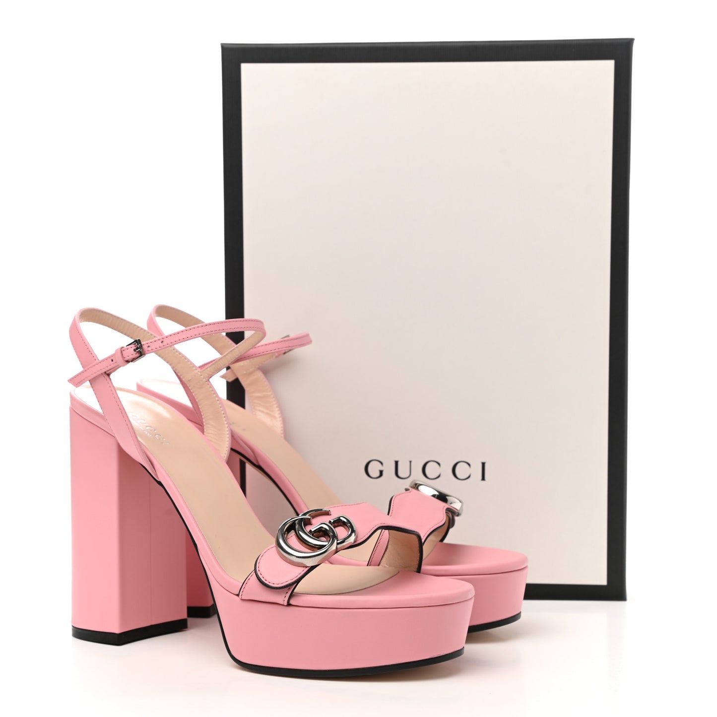 Calfskin GG Marmont Ankle Wrap 30/115mm Platform Sandals 39.5 Wild Rose