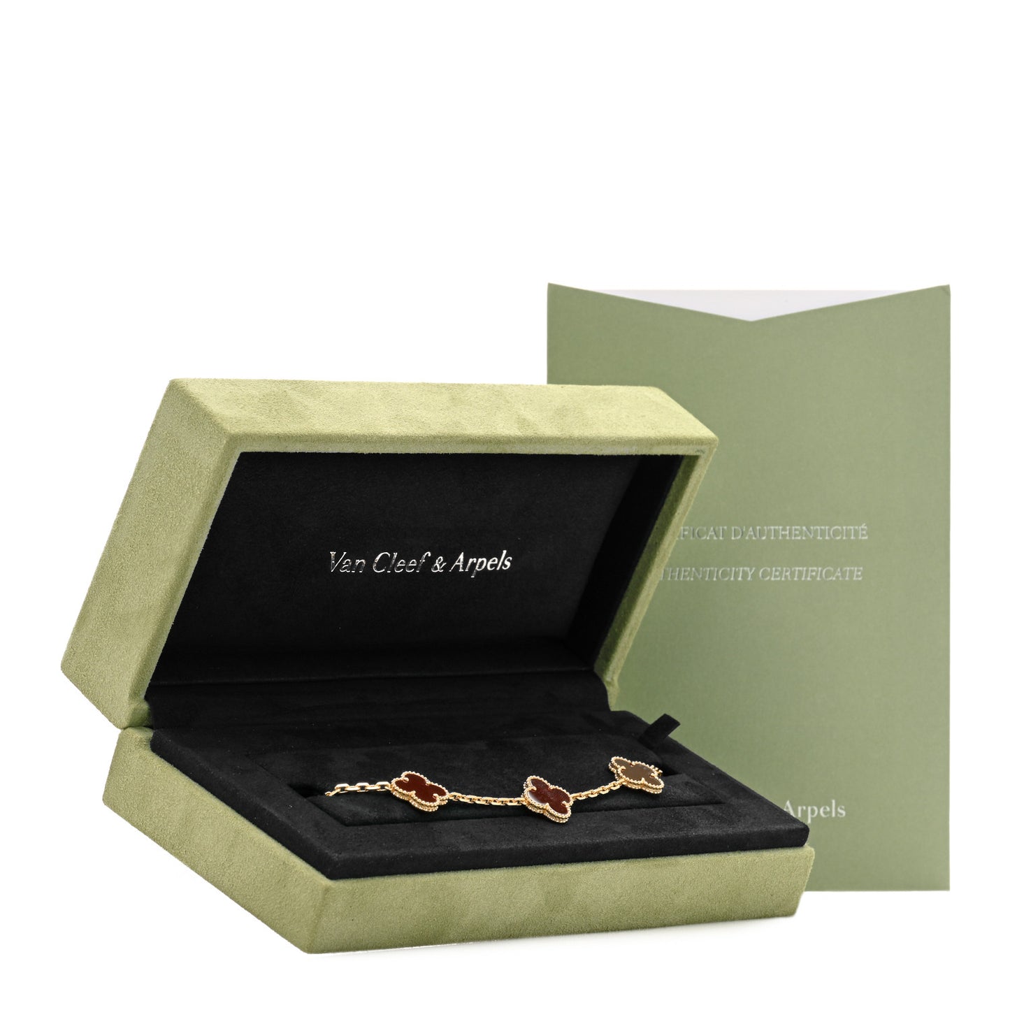 18K Yellow Gold Carnelian 5 Motifs Vintage Alhambra Bracelet