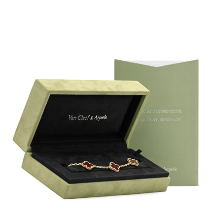 Van Cleef & Arpels 18K Yellow Gold Carnelian 5 Motifs Vintage Alhambra Bracelet 4 of 4