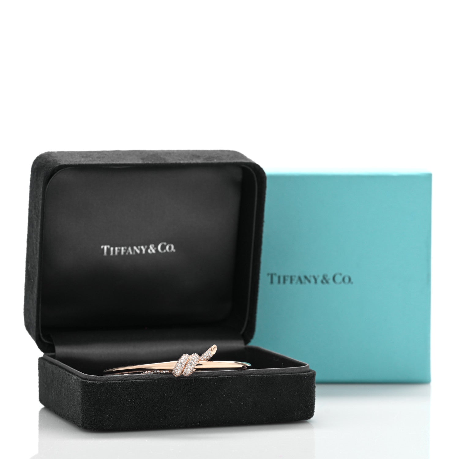 Tiffany 18K Rose Gold Diamond Knot Double Row Hinged Bangle Bracelet 4 of 4