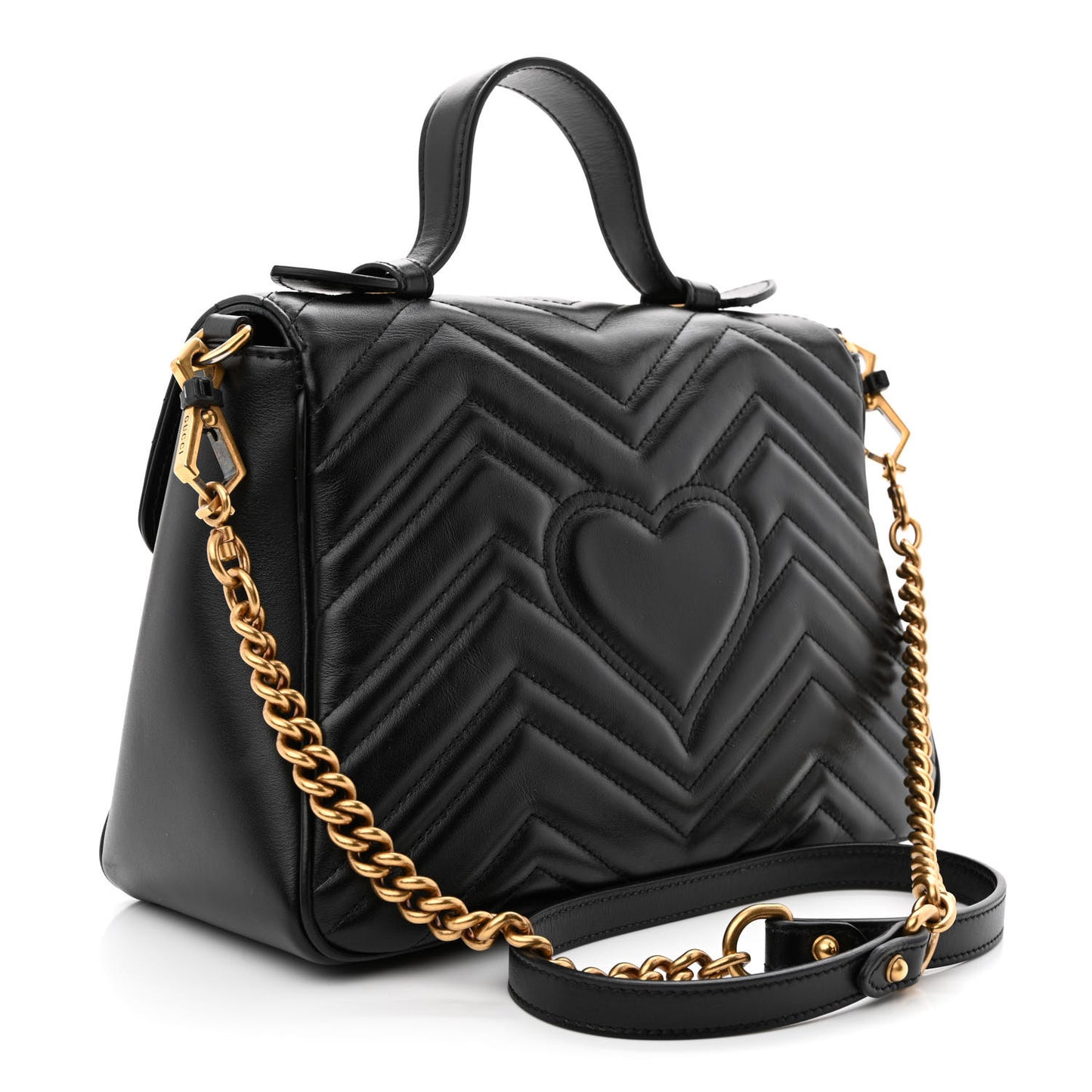 Calfskin Matelasse Small GG Marmont Top Handle Shoulder Bag Black