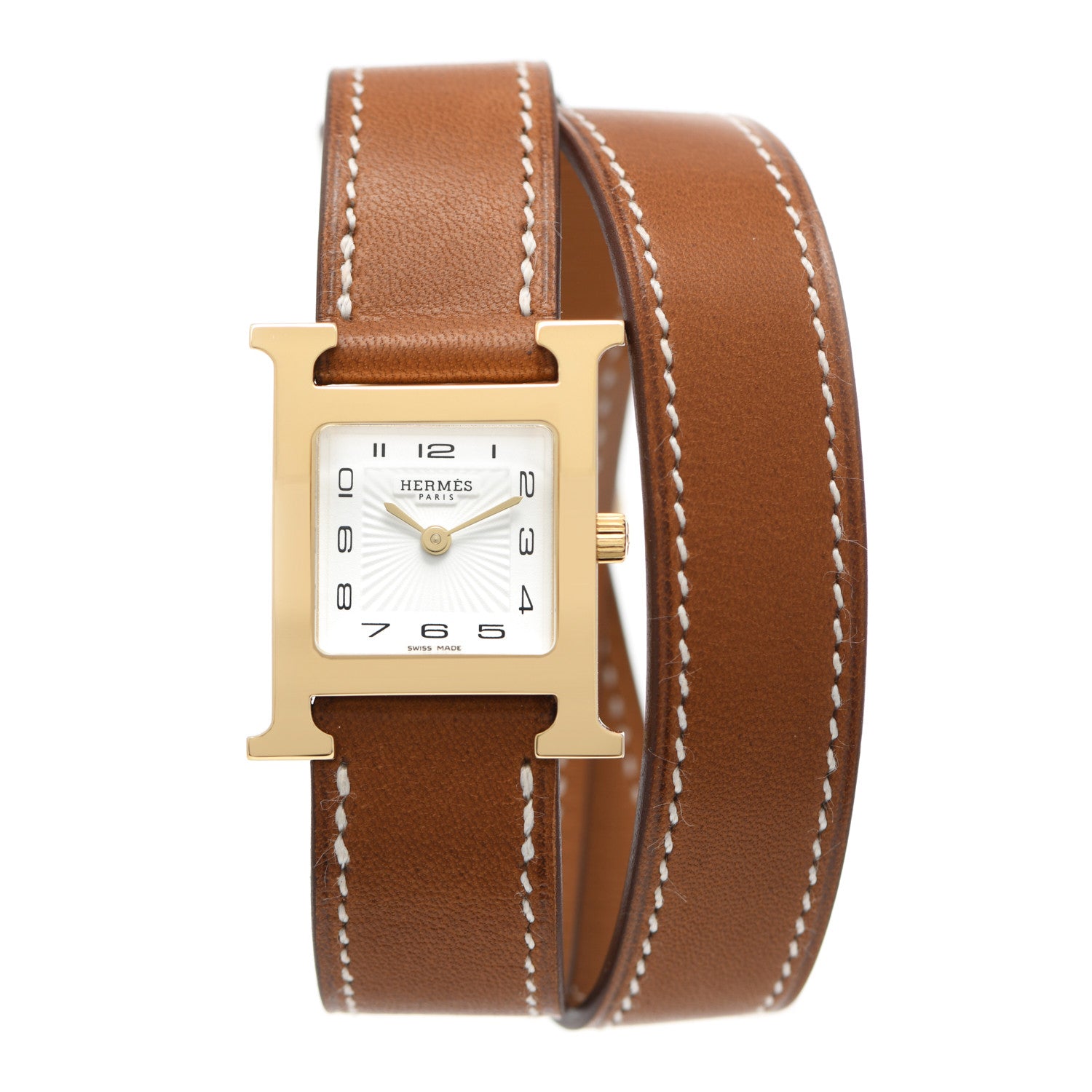 Hermes Stainless Steel Barenia 21mm Heure H Hour Double Tour Quartz Watch Fauve 1 of 5