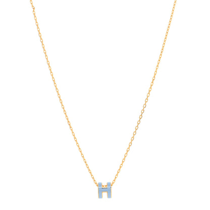 Hermes Lacquered Gold Mini Pop H Pendant Necklace Celeste 1 of 5