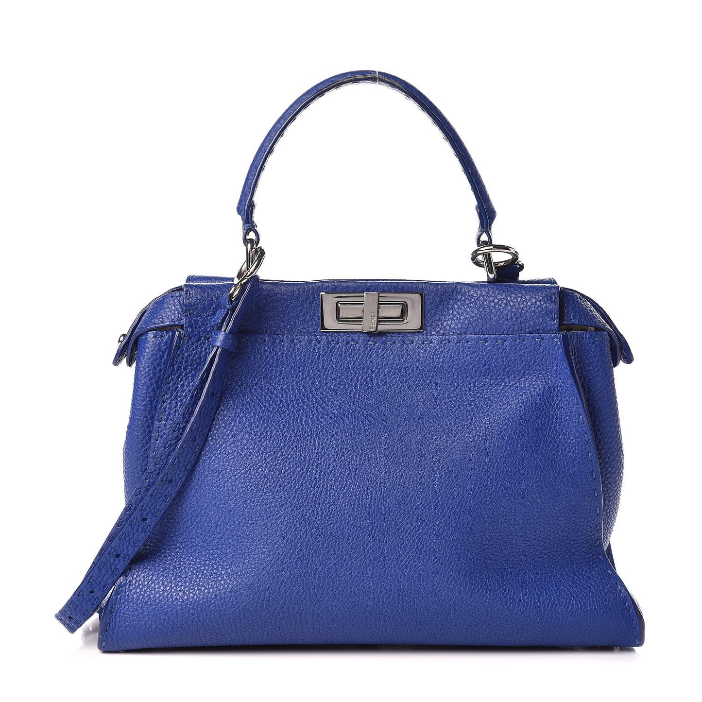 Cuoio Romano Selleria Bi-Color Medium Peekaboo Iconic Satchel Blue Neon Latte