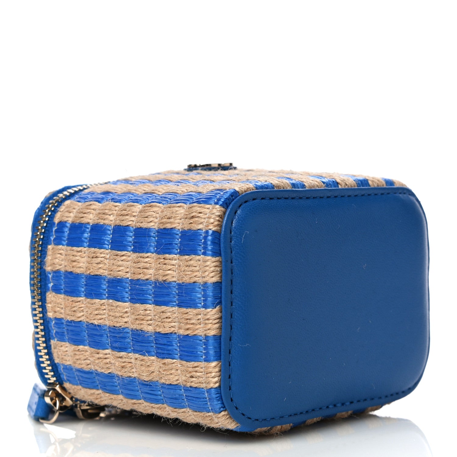 Chanel Raffia Jute Striped Mini Vanity Case With Chain Blue Beige 4 of 11