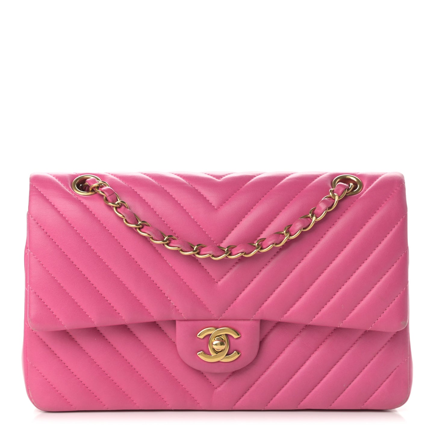 Lambskin Chevron Quilted Medium Double Flap Pink