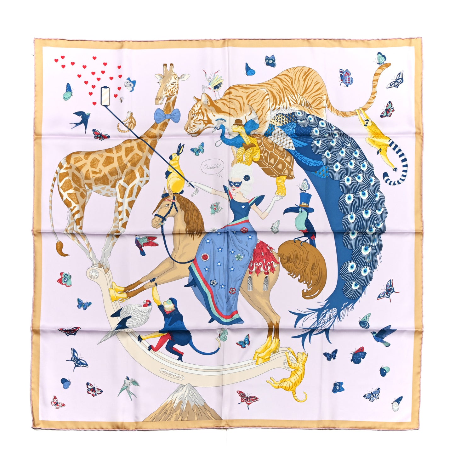 Silk Story Scarf 90 Rose Nacre Bleu Beige