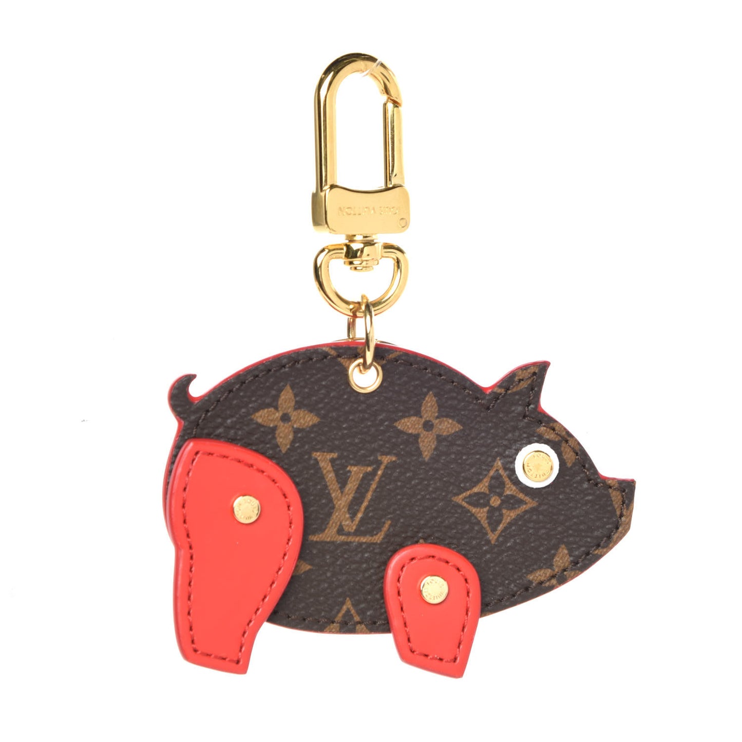 Calfskin Monogram Pig Bag Charm Key Holder Rouge