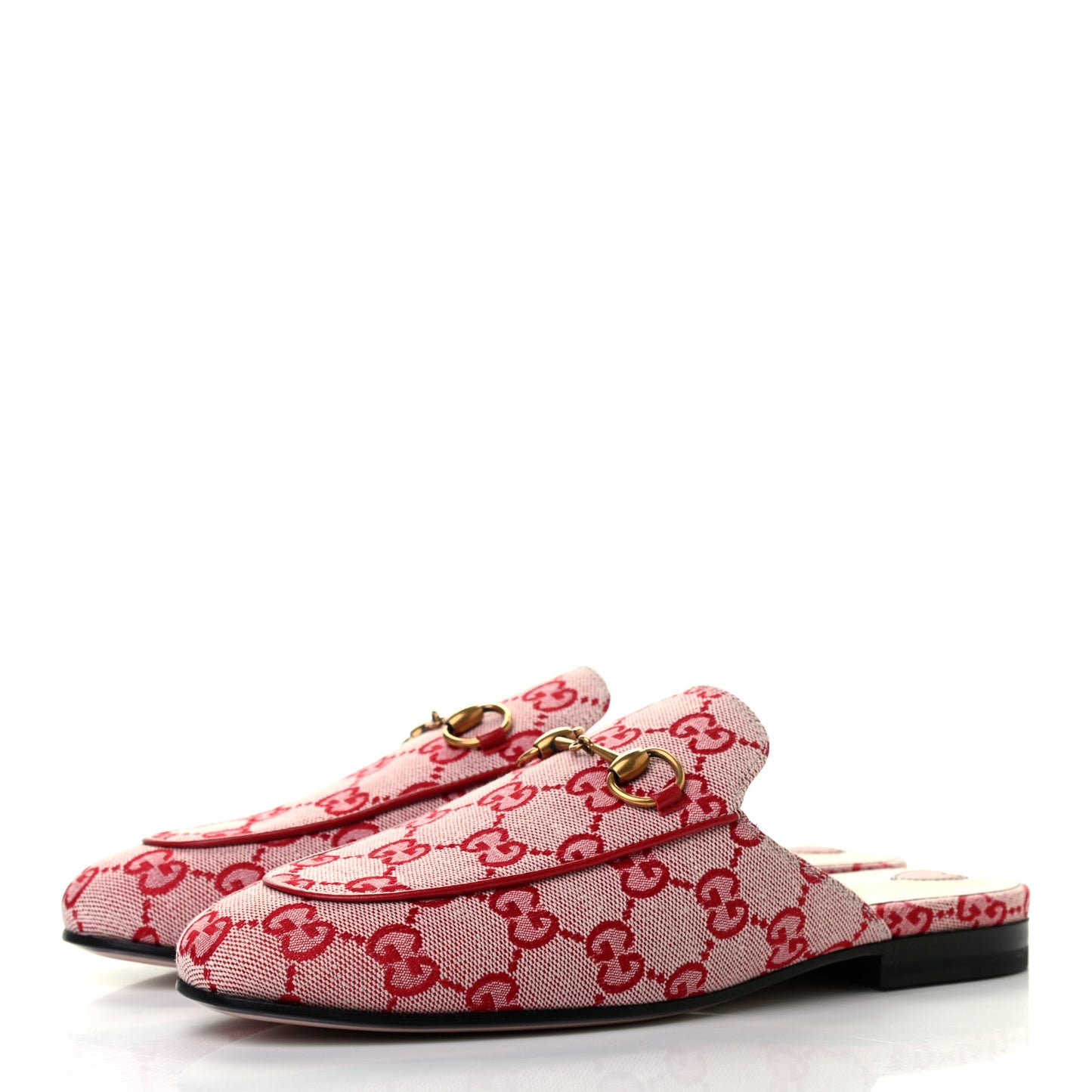 Canvas GG Monogram Horsebit Womens Princetown Slippers 36.5 Gardenia Hibiscus Red