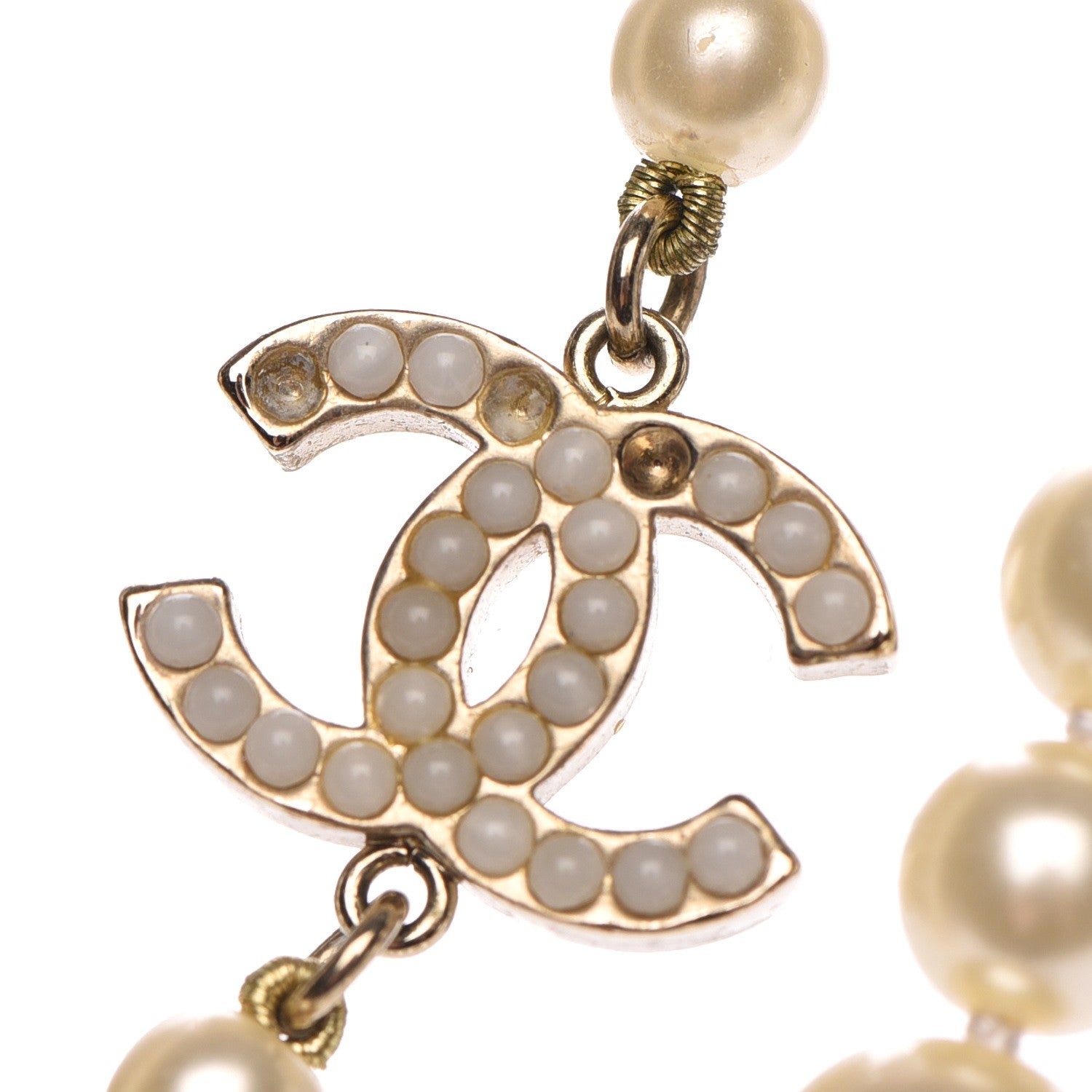 Chanel Graduated Pearl Crystal CC Long Necklace Light Gold 4 of 9