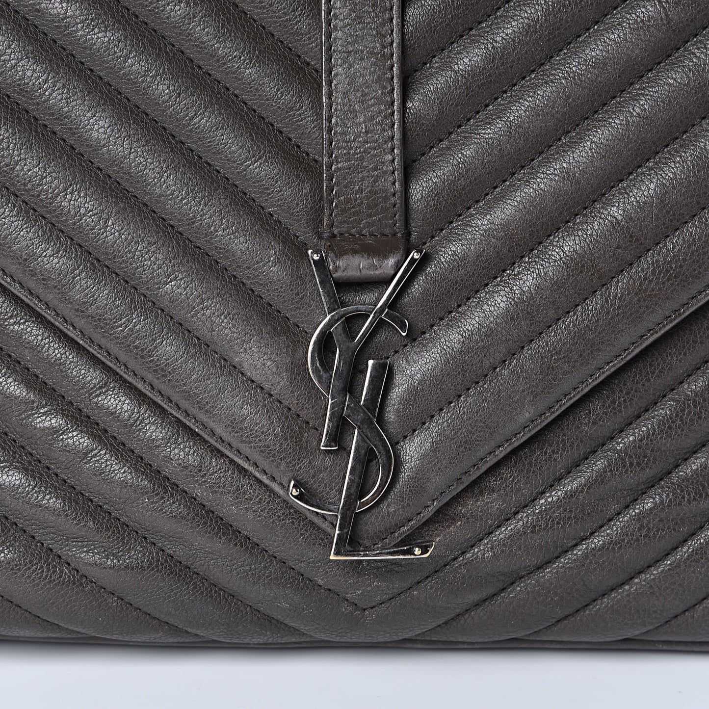 Sheepskin Matelasse Chevron Monogram Large College Satchel Dark Anthracite