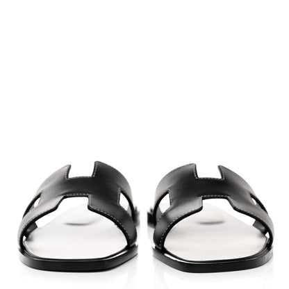 Hermes Box Calfskin Oran Sandals 37.5 Black 2 of 9