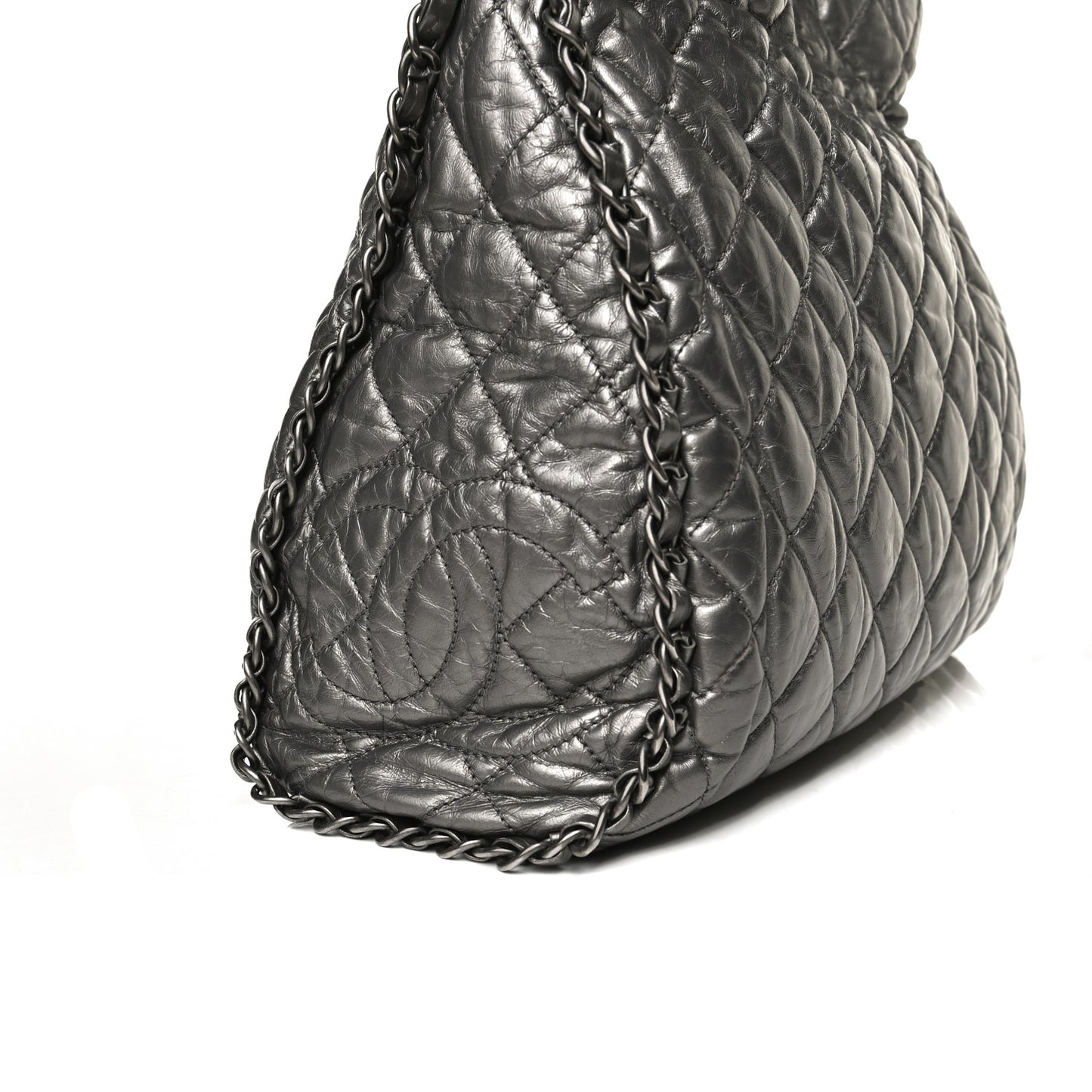 Metallic Calfskin Quilted Medium Chain Me Hobo Dark Silver