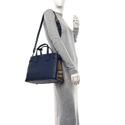 Burberry Derby Calfskin Vintage Check Medium Banner Tote Regency Blue 2 of 8