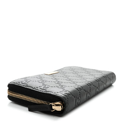 Gucci Guccissima Margaux Calfskin Metal Bar Zip Around Wallet Black 4 of 8
